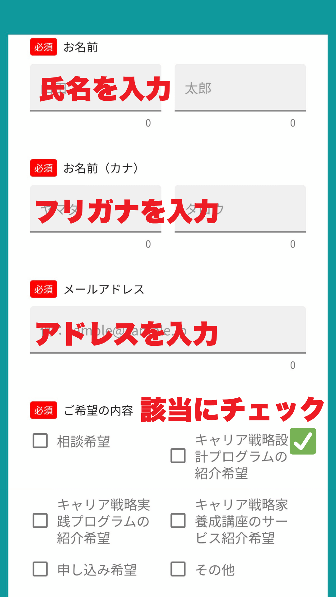 キャリパト申し込み画面