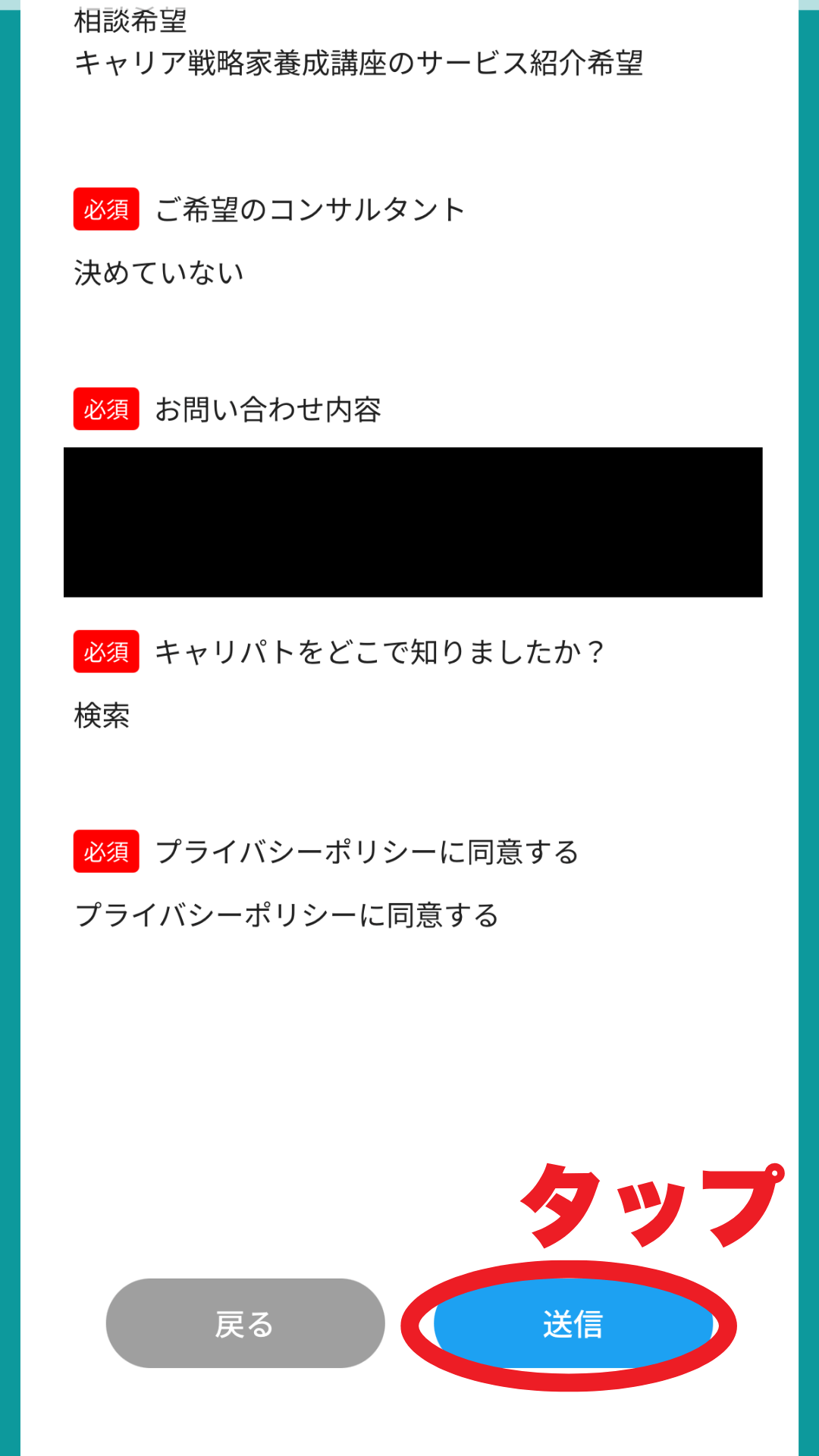 キャリパト申し込み画面